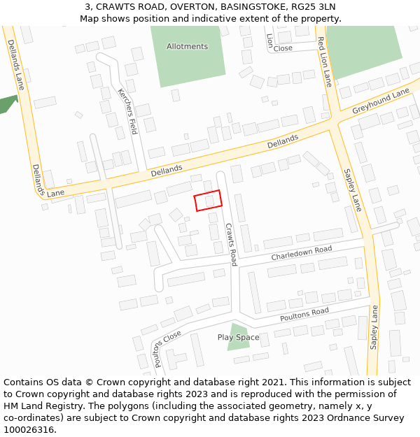 3, CRAWTS ROAD, OVERTON, BASINGSTOKE, RG25 3LN: Location map and indicative extent of plot