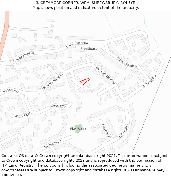 3, CREAMORE CORNER, WEM, SHREWSBURY, SY4 5YB: Location map and indicative extent of plot