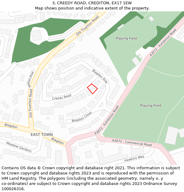 3, CREEDY ROAD, CREDITON, EX17 1EW: Location map and indicative extent of plot