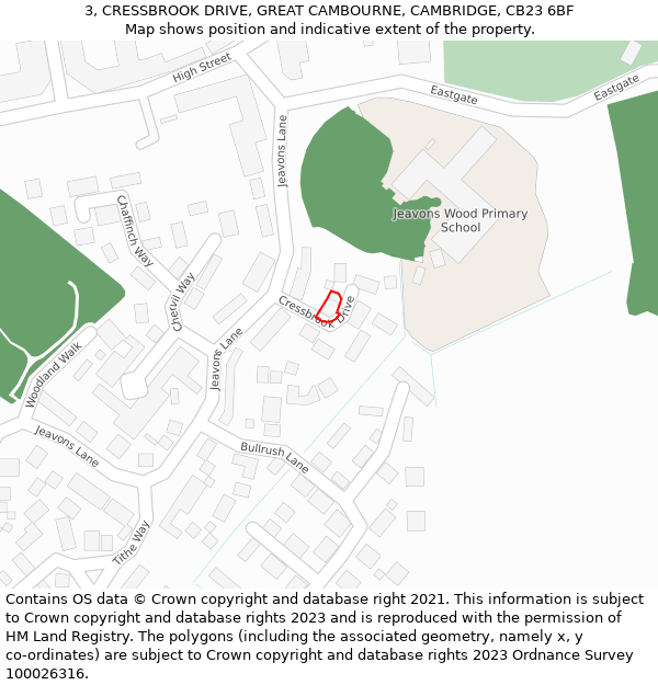 3, CRESSBROOK DRIVE, GREAT CAMBOURNE, CAMBRIDGE, CB23 6BF: Location map and indicative extent of plot