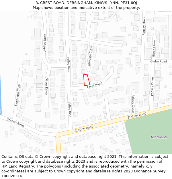 3, CREST ROAD, DERSINGHAM, KING'S LYNN, PE31 6QJ: Location map and indicative extent of plot