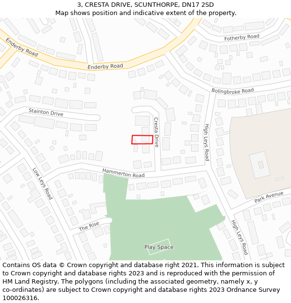 3, CRESTA DRIVE, SCUNTHORPE, DN17 2SD: Location map and indicative extent of plot