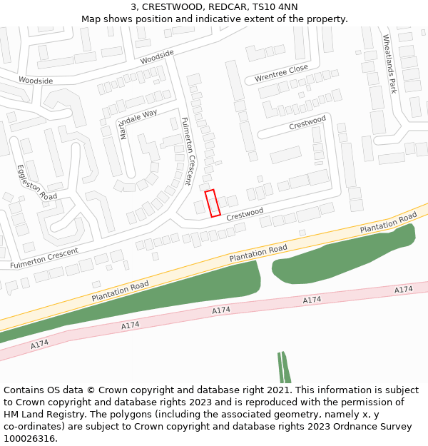 3, CRESTWOOD, REDCAR, TS10 4NN: Location map and indicative extent of plot