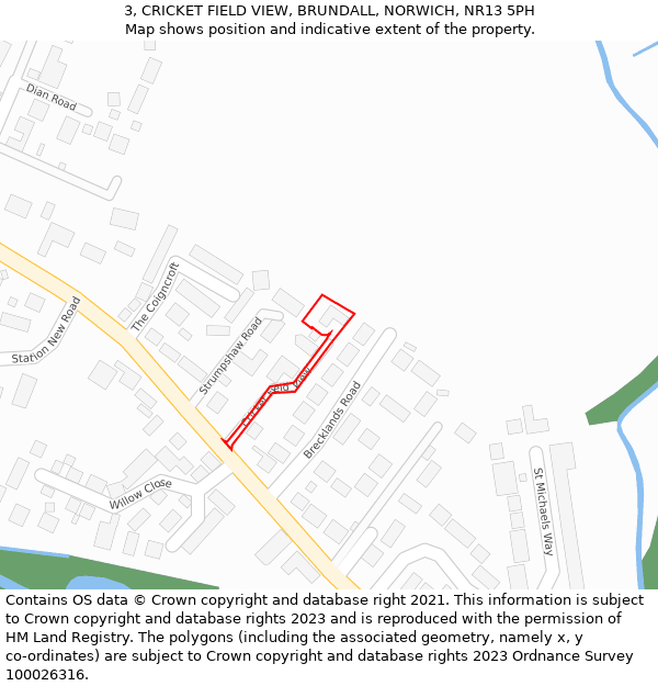 3, CRICKET FIELD VIEW, BRUNDALL, NORWICH, NR13 5PH: Location map and indicative extent of plot