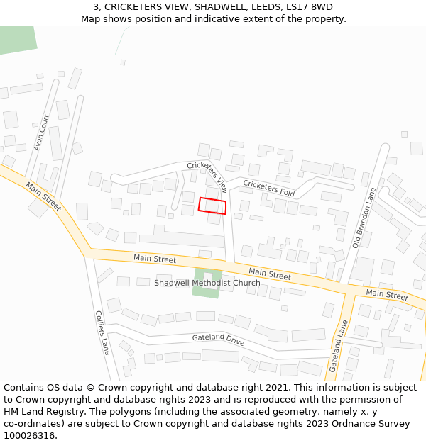 3, CRICKETERS VIEW, SHADWELL, LEEDS, LS17 8WD: Location map and indicative extent of plot