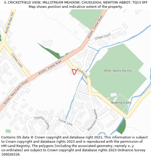 3, CRICKETFIELD VIEW, MILLSTREAM MEADOW, CHUDLEIGH, NEWTON ABBOT, TQ13 0FF: Location map and indicative extent of plot