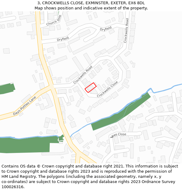 3, CROCKWELLS CLOSE, EXMINSTER, EXETER, EX6 8DL: Location map and indicative extent of plot