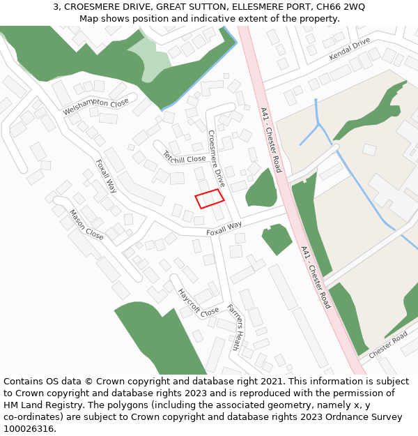 3, CROESMERE DRIVE, GREAT SUTTON, ELLESMERE PORT, CH66 2WQ: Location map and indicative extent of plot