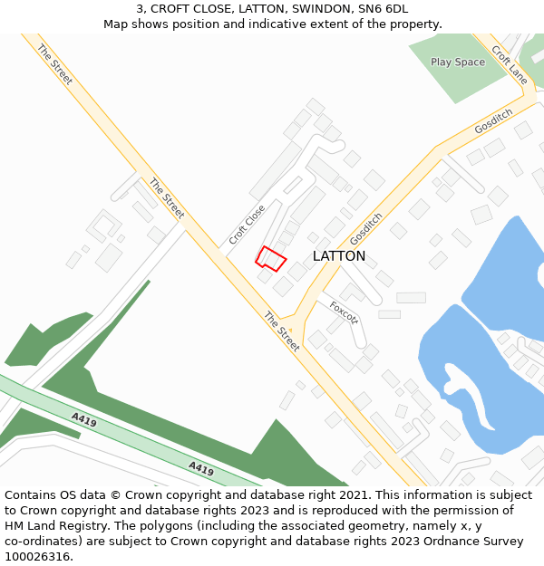 3, CROFT CLOSE, LATTON, SWINDON, SN6 6DL: Location map and indicative extent of plot