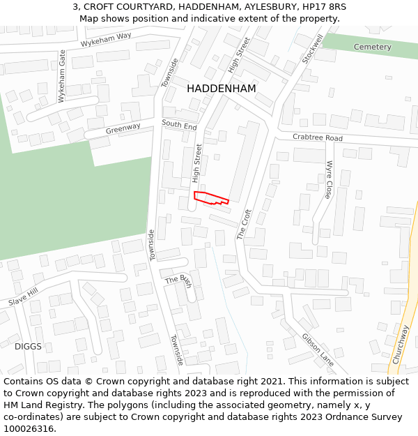 3, CROFT COURTYARD, HADDENHAM, AYLESBURY, HP17 8RS: Location map and indicative extent of plot