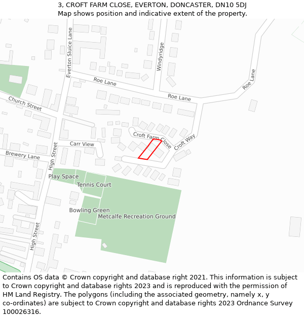 3, CROFT FARM CLOSE, EVERTON, DONCASTER, DN10 5DJ: Location map and indicative extent of plot