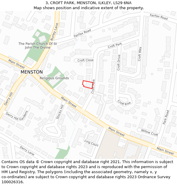 3, CROFT PARK, MENSTON, ILKLEY, LS29 6NA: Location map and indicative extent of plot