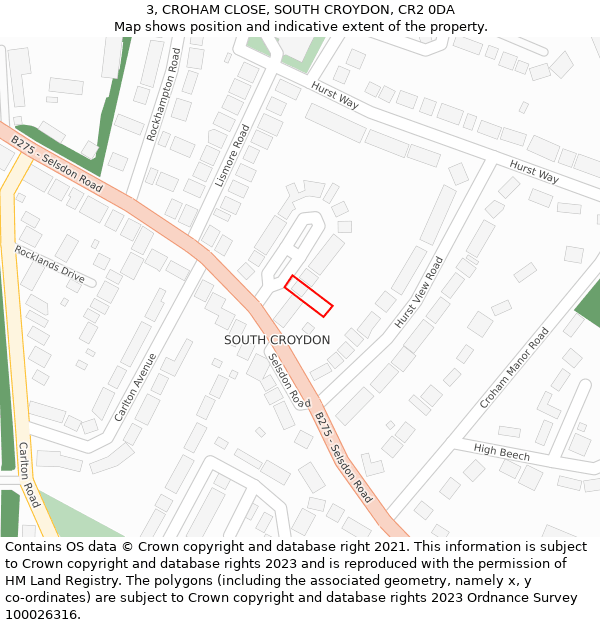 3, CROHAM CLOSE, SOUTH CROYDON, CR2 0DA: Location map and indicative extent of plot