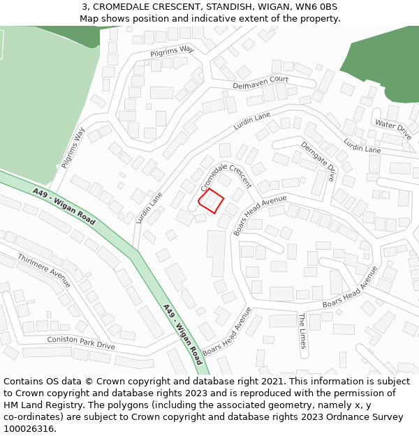 3, CROMEDALE CRESCENT, STANDISH, WIGAN, WN6 0BS: Location map and indicative extent of plot