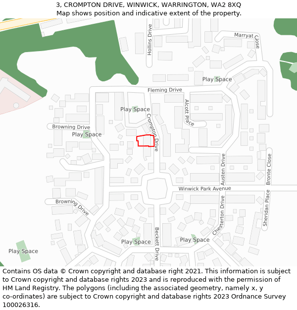 3, CROMPTON DRIVE, WINWICK, WARRINGTON, WA2 8XQ: Location map and indicative extent of plot