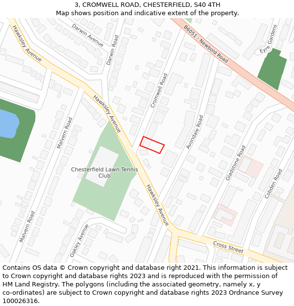 3, CROMWELL ROAD, CHESTERFIELD, S40 4TH: Location map and indicative extent of plot
