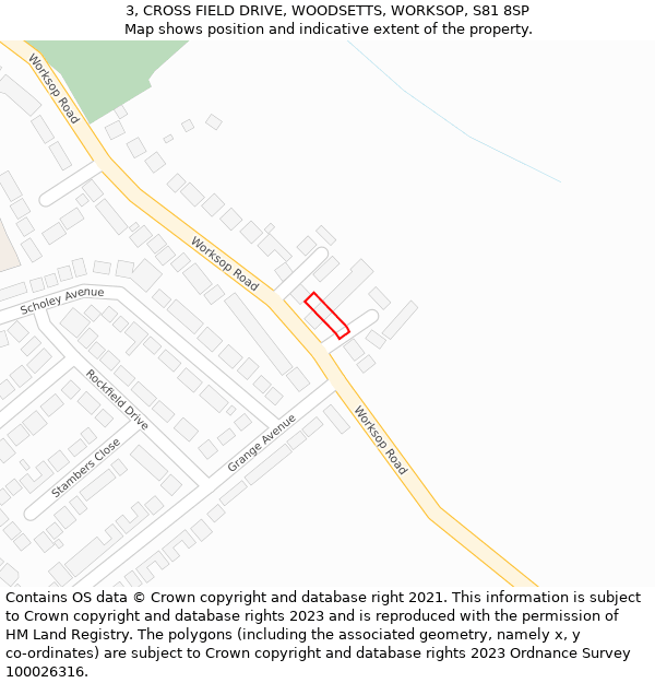 3, CROSS FIELD DRIVE, WOODSETTS, WORKSOP, S81 8SP: Location map and indicative extent of plot