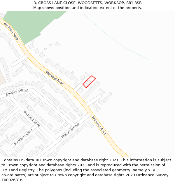 3, CROSS LANE CLOSE, WOODSETTS, WORKSOP, S81 8SR: Location map and indicative extent of plot