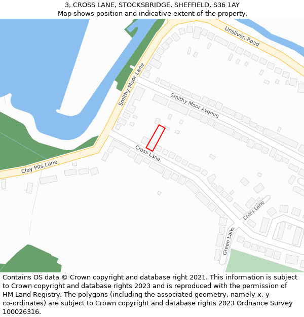 3, CROSS LANE, STOCKSBRIDGE, SHEFFIELD, S36 1AY: Location map and indicative extent of plot