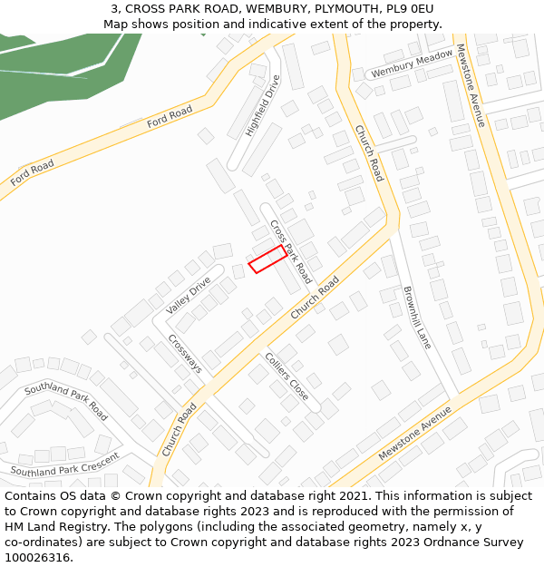 3, CROSS PARK ROAD, WEMBURY, PLYMOUTH, PL9 0EU: Location map and indicative extent of plot