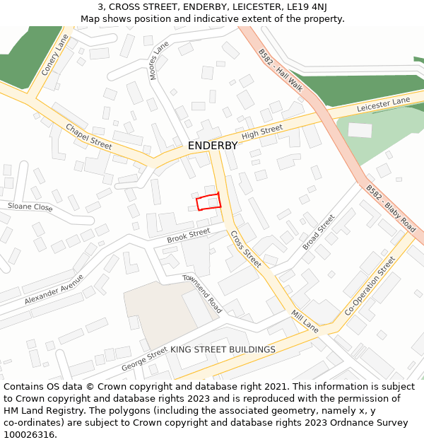 3, CROSS STREET, ENDERBY, LEICESTER, LE19 4NJ: Location map and indicative extent of plot