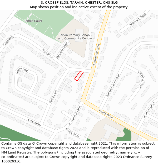 3, CROSSFIELDS, TARVIN, CHESTER, CH3 8LG: Location map and indicative extent of plot