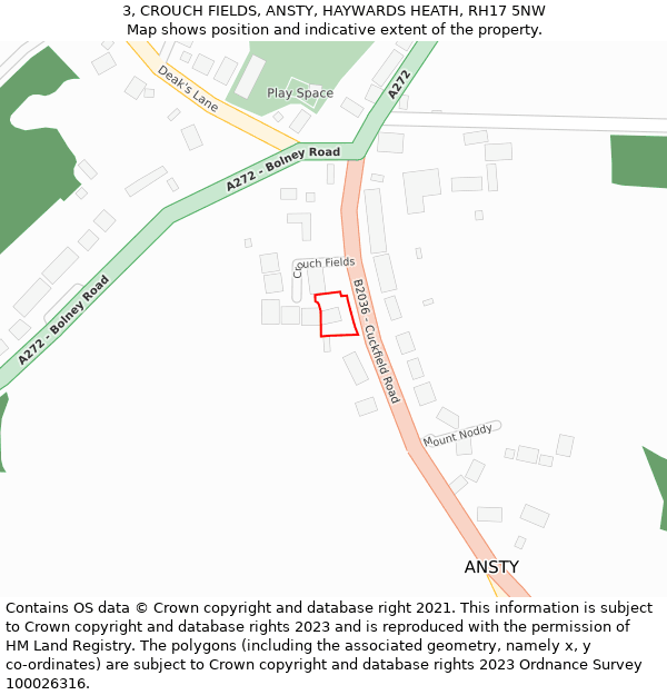 3, CROUCH FIELDS, ANSTY, HAYWARDS HEATH, RH17 5NW: Location map and indicative extent of plot