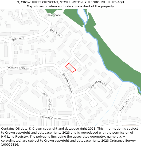 3, CROWHURST CRESCENT, STORRINGTON, PULBOROUGH, RH20 4QU: Location map and indicative extent of plot