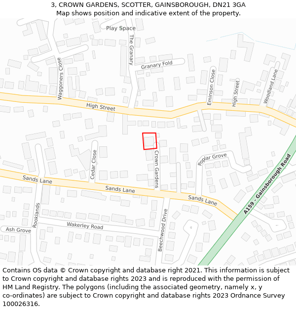 3, CROWN GARDENS, SCOTTER, GAINSBOROUGH, DN21 3GA: Location map and indicative extent of plot