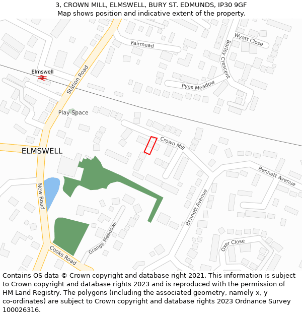 3, CROWN MILL, ELMSWELL, BURY ST. EDMUNDS, IP30 9GF: Location map and indicative extent of plot