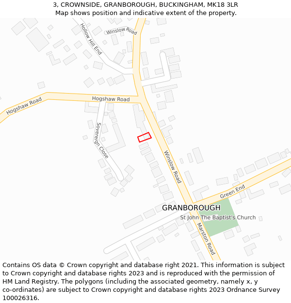 3, CROWNSIDE, GRANBOROUGH, BUCKINGHAM, MK18 3LR: Location map and indicative extent of plot