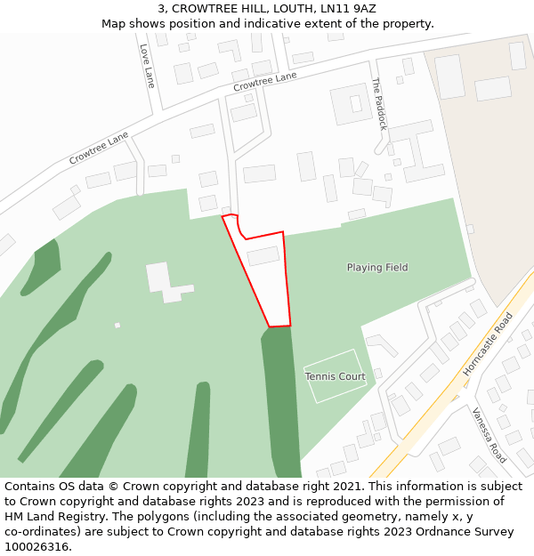 3, CROWTREE HILL, LOUTH, LN11 9AZ: Location map and indicative extent of plot