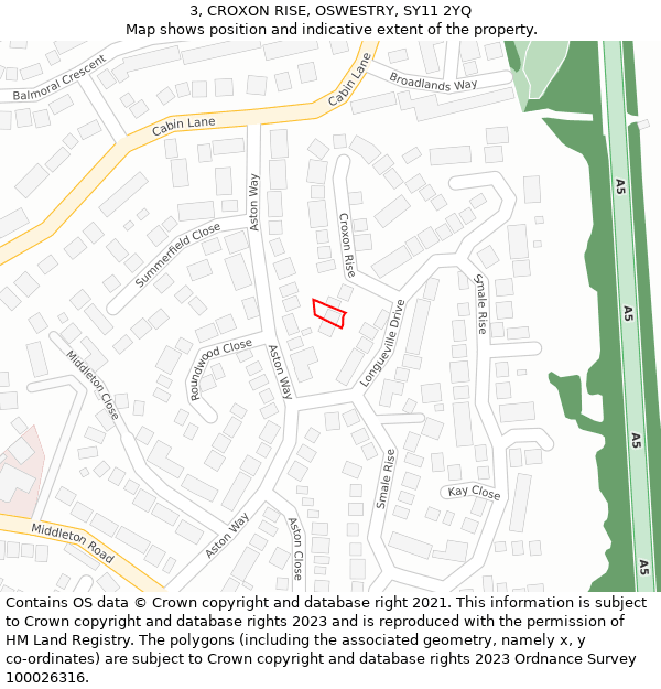 3, CROXON RISE, OSWESTRY, SY11 2YQ: Location map and indicative extent of plot