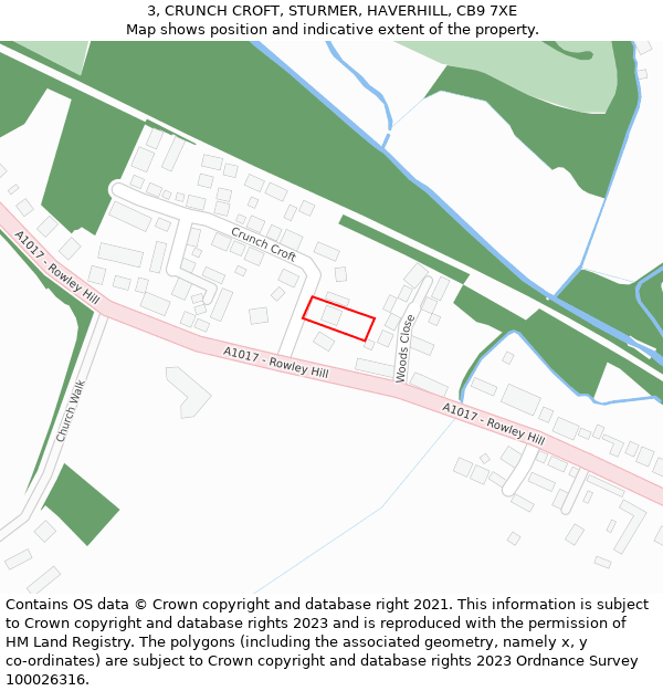 3, CRUNCH CROFT, STURMER, HAVERHILL, CB9 7XE: Location map and indicative extent of plot