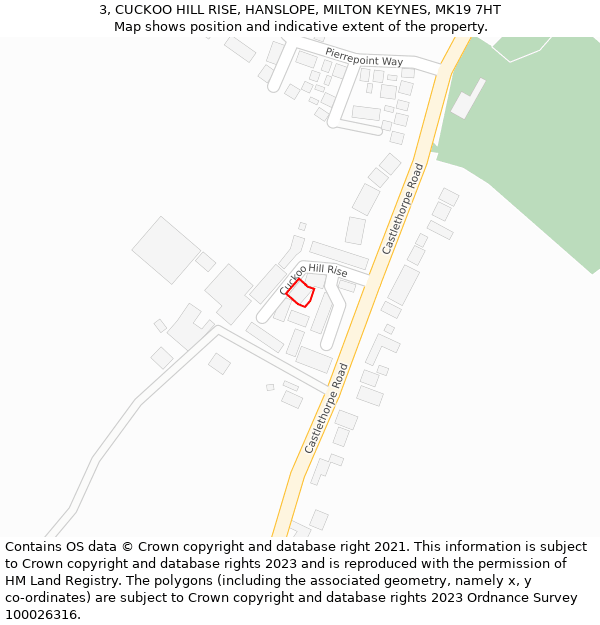 3, CUCKOO HILL RISE, HANSLOPE, MILTON KEYNES, MK19 7HT: Location map and indicative extent of plot