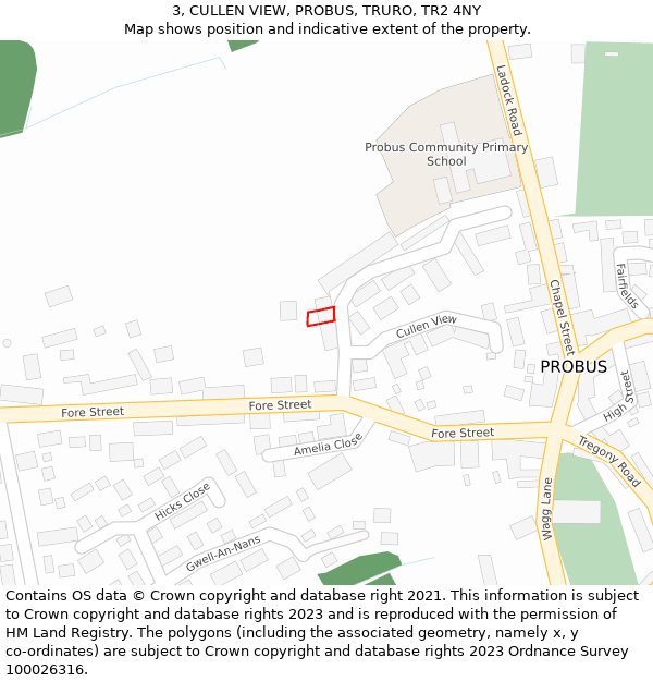 3, CULLEN VIEW, PROBUS, TRURO, TR2 4NY: Location map and indicative extent of plot