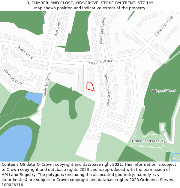 3, CUMBERLAND CLOSE, KIDSGROVE, STOKE-ON-TRENT, ST7 1AY: Location map and indicative extent of plot