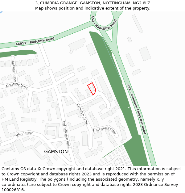 3, CUMBRIA GRANGE, GAMSTON, NOTTINGHAM, NG2 6LZ: Location map and indicative extent of plot