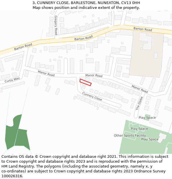 3, CUNNERY CLOSE, BARLESTONE, NUNEATON, CV13 0HH: Location map and indicative extent of plot