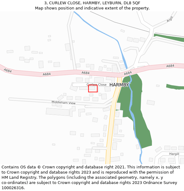 3, CURLEW CLOSE, HARMBY, LEYBURN, DL8 5QF: Location map and indicative extent of plot