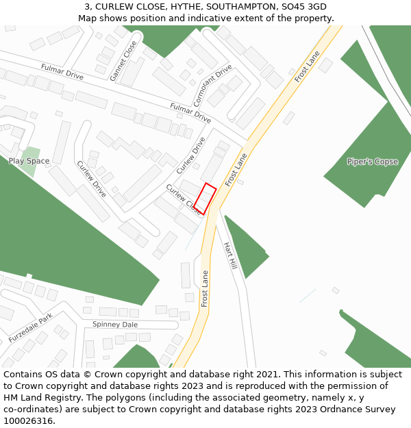 3, CURLEW CLOSE, HYTHE, SOUTHAMPTON, SO45 3GD: Location map and indicative extent of plot