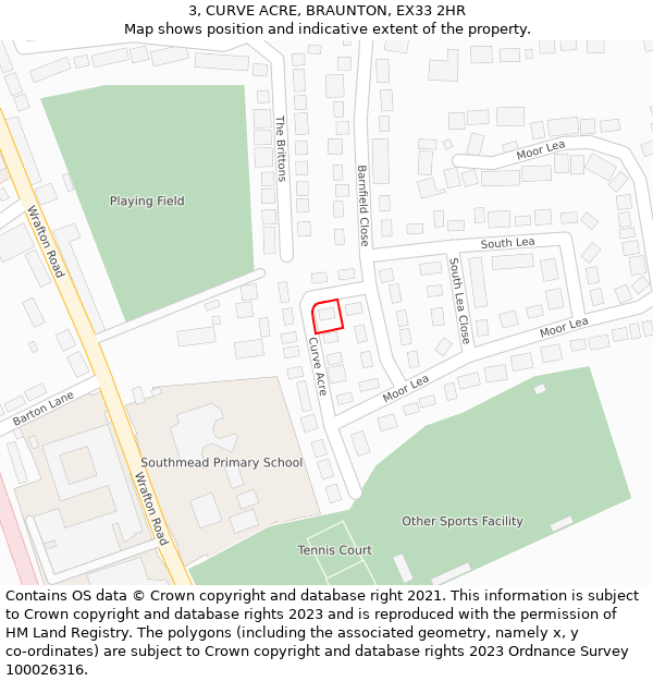 3, CURVE ACRE, BRAUNTON, EX33 2HR: Location map and indicative extent of plot