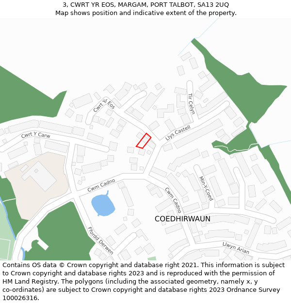 3, CWRT YR EOS, MARGAM, PORT TALBOT, SA13 2UQ: Location map and indicative extent of plot