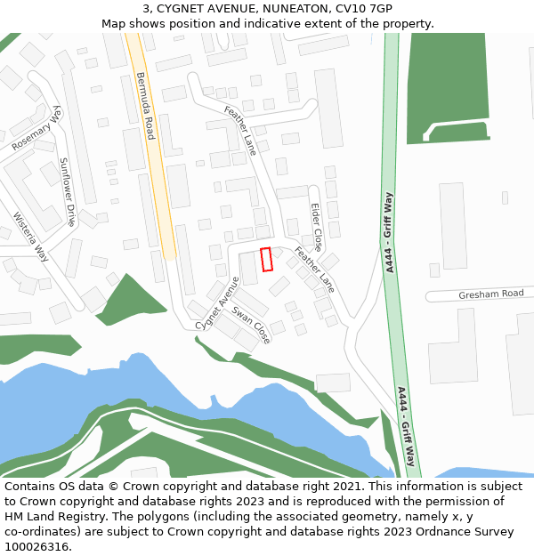3, CYGNET AVENUE, NUNEATON, CV10 7GP: Location map and indicative extent of plot