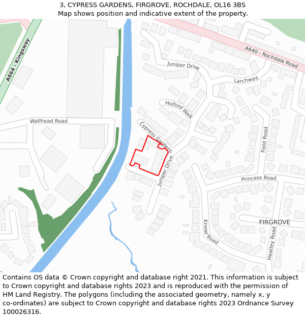 3, CYPRESS GARDENS, FIRGROVE, ROCHDALE, OL16 3BS: Location map and indicative extent of plot