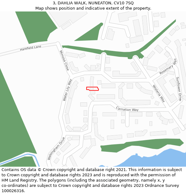3, DAHLIA WALK, NUNEATON, CV10 7SQ: Location map and indicative extent of plot