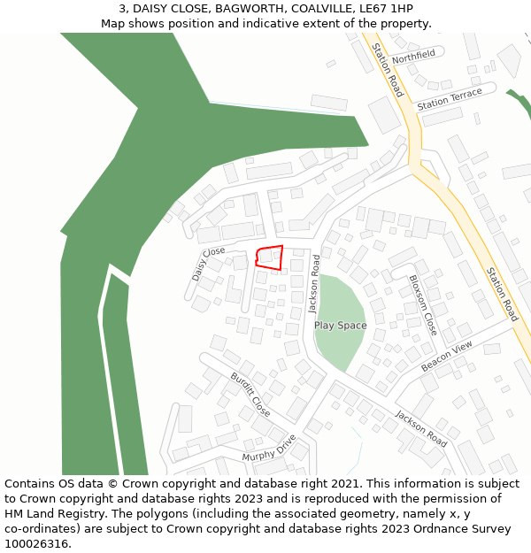 3, DAISY CLOSE, BAGWORTH, COALVILLE, LE67 1HP: Location map and indicative extent of plot