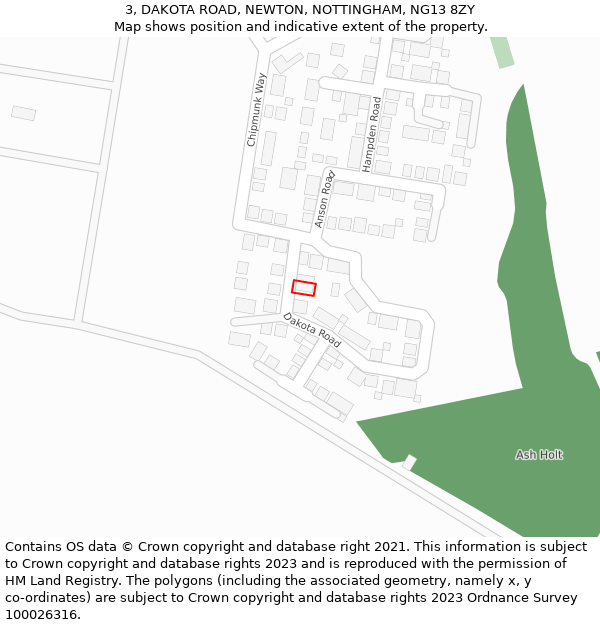 3, DAKOTA ROAD, NEWTON, NOTTINGHAM, NG13 8ZY: Location map and indicative extent of plot