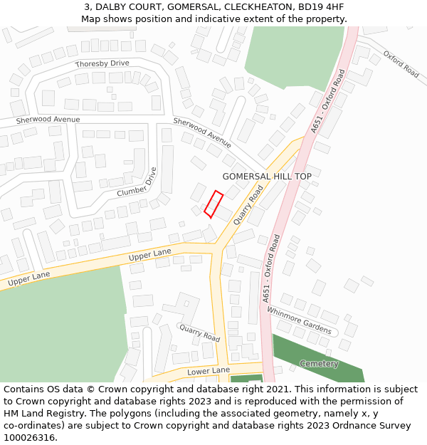 3, DALBY COURT, GOMERSAL, CLECKHEATON, BD19 4HF: Location map and indicative extent of plot