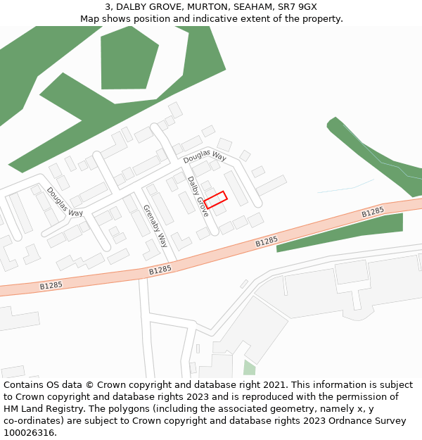 3, DALBY GROVE, MURTON, SEAHAM, SR7 9GX: Location map and indicative extent of plot